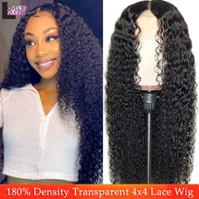 

Curly Human Hair Wig 4x4 Lace Closure Wig Pre Plucked 180% Density Jerry Curly Wig For Black Women Brazilian Remy Human Hair