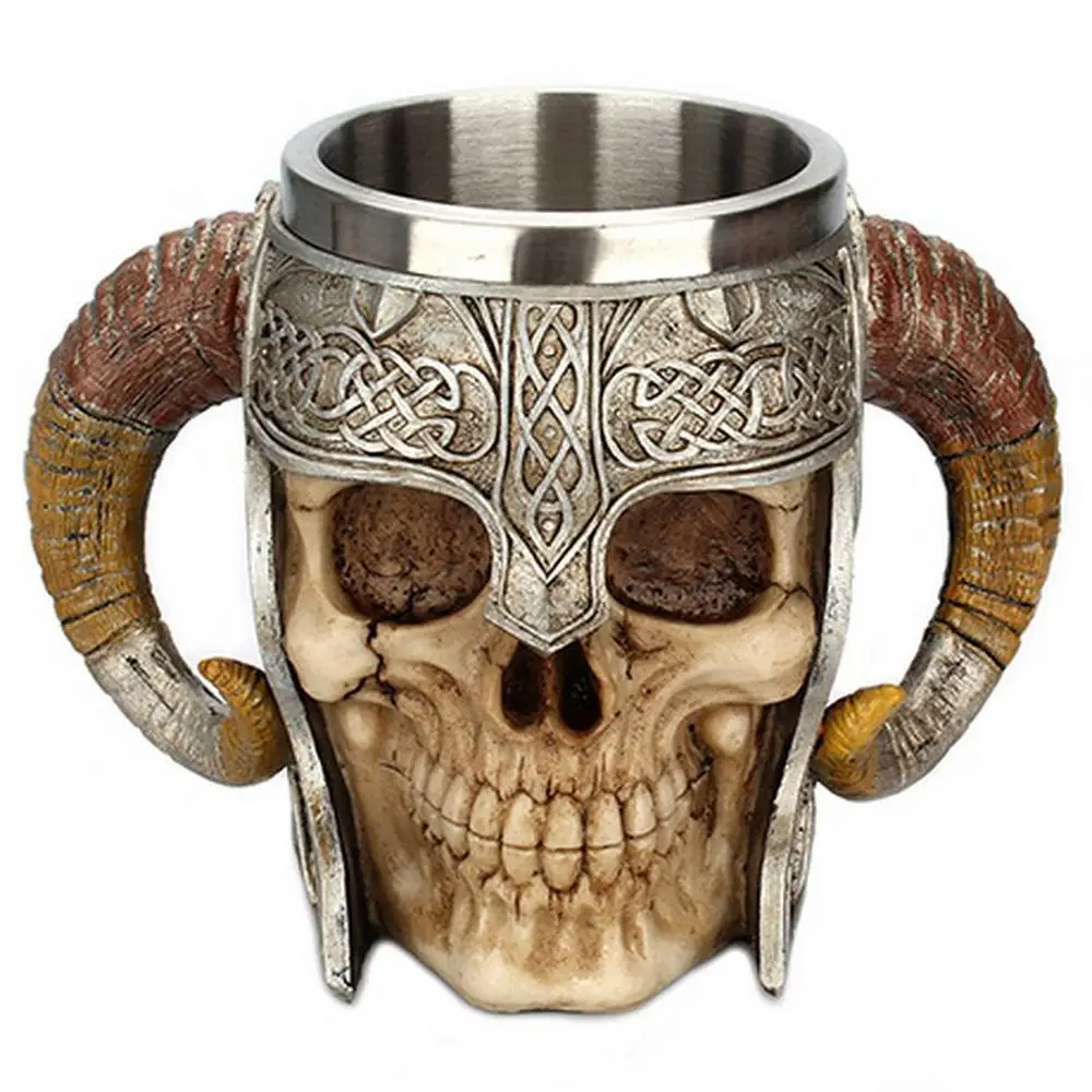 Кружка-Череп из нержавеющей стали Viking Ram Horned Pit Lord Warrior Beer Stein Tankard кофейная кружка, кружка для чая на Хэллоуин посуда для бара подарок