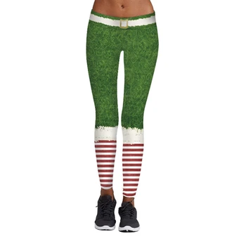 

Christmas Leggings for Womens Xmas Stripe Santa 3D Print High Waist Pencil Pants Workout Training Athletic Leggings