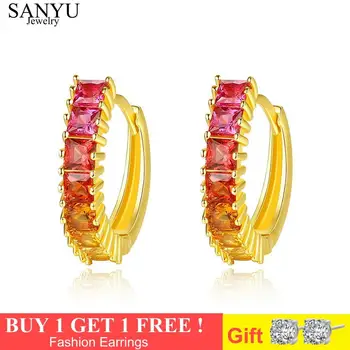 

Genuine 925 Sterling Silver Round Red Topaz Circle Hoop Earrings for Women Gold Color Earrings Sterling Silver Jewelry Gift
