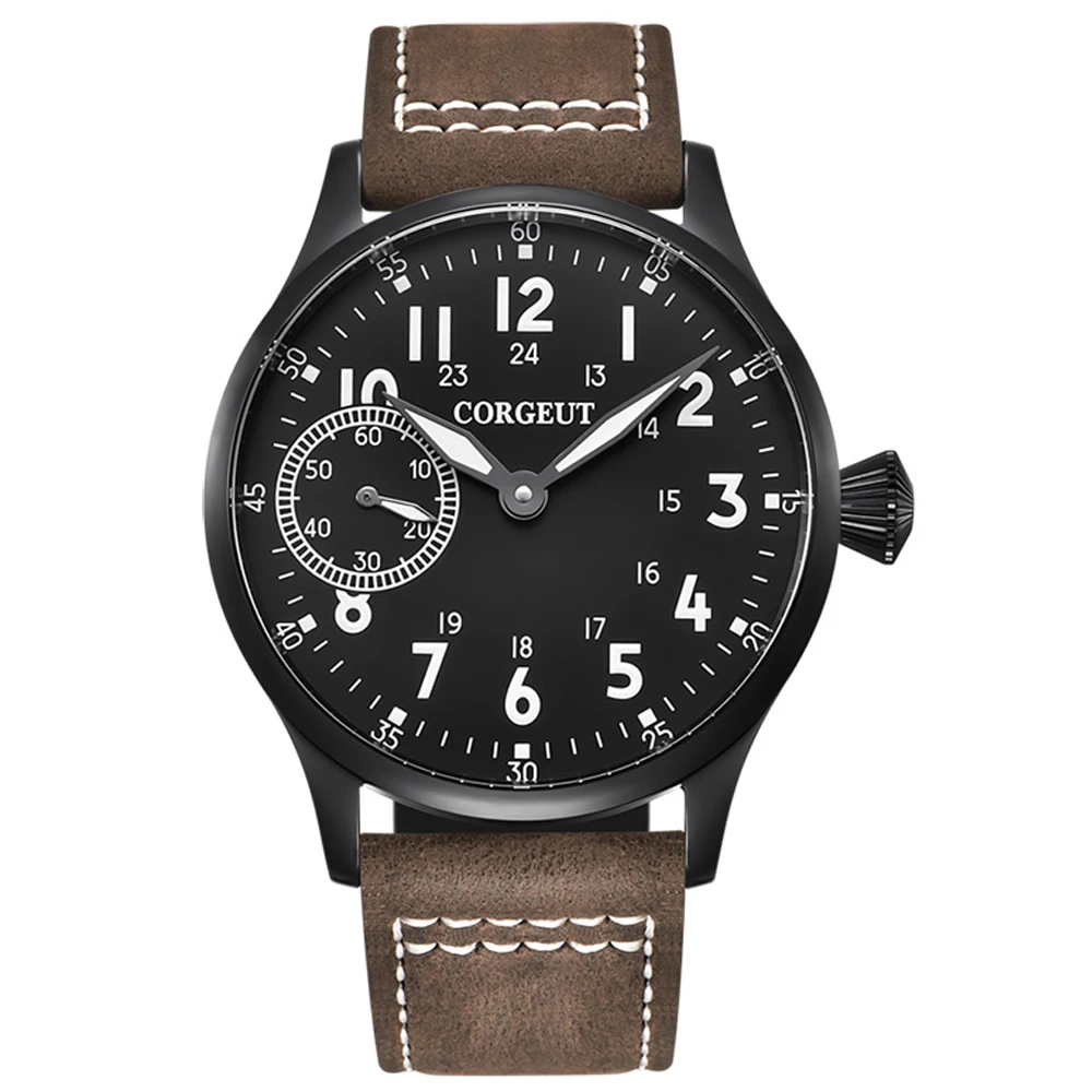 Corgeut Mode Leder Top Leucht Mechanische Handaufzug Uhr 17 Juwelen ST3600 Чайка 6497 bewegung Sport Handgelenk Mann Uhr - Цвет: 2002C-PW