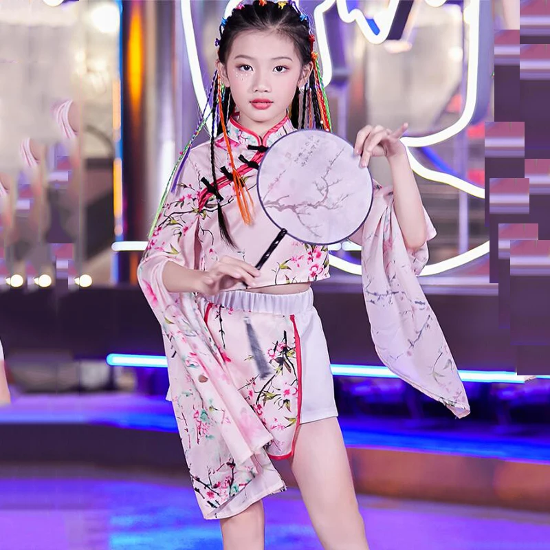 

Джазовые костюмы для девочек; Детская уличная Одежда для танцев; Топ с длинными рукавами; Газовая детская одежда для хип-хопа; Танцевальный костюм для девочек