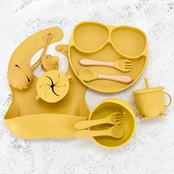 11 pçs/set Pratos Conjunto de Mesa Tigela Otário Silicone para As Crianças do Bebê de Alimentação Do Bebê Silicone de Grau Alimentar Conjunto Placa de Louça