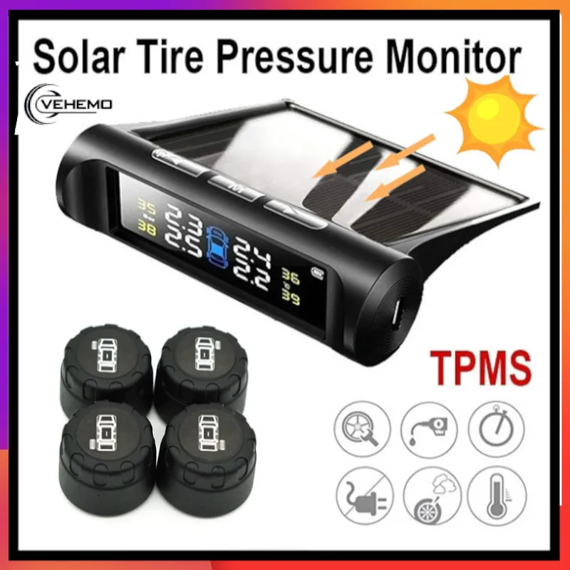 

Vehemo Universal USB Wireless Tpye Real-Time LCD Car TPMS Security External Sensor Tire Pressure Monitoring System Alarm Monitor