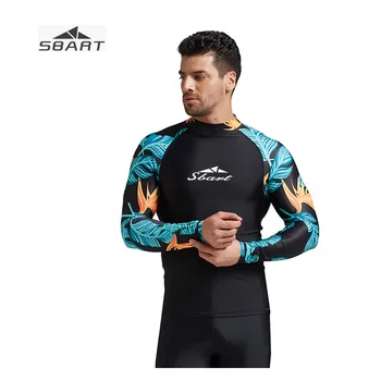 

SBART 2020 Print Long Sleeve Men's Swimming Shirt Lycra Polyester UV Protection Snorkeling Suit Quick-dry Elastic Rash Guard