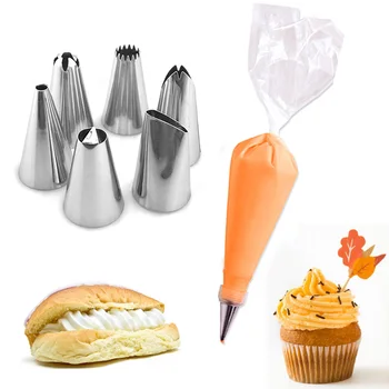 

8pcs / set Silicone Pastry Bag Tips Kitchen DIY Icing Piping Cream Reusable Pastry Bags Nozzle Set Cake Decorating Tools