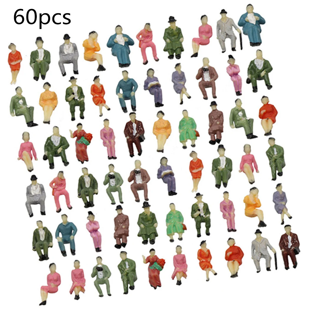 60pcs All Seated 1:87 Painted Figures Passenger HO Scale Sitting People Sand Table Model Mini Ornaments Garden Decoration