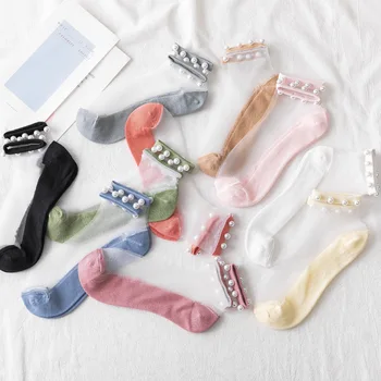 

New Arrival Spring Summer Women Socks Ankle Female Breathable Invisible Silk Pearl Socks Cute Fashion Funny Solid Thin Socks