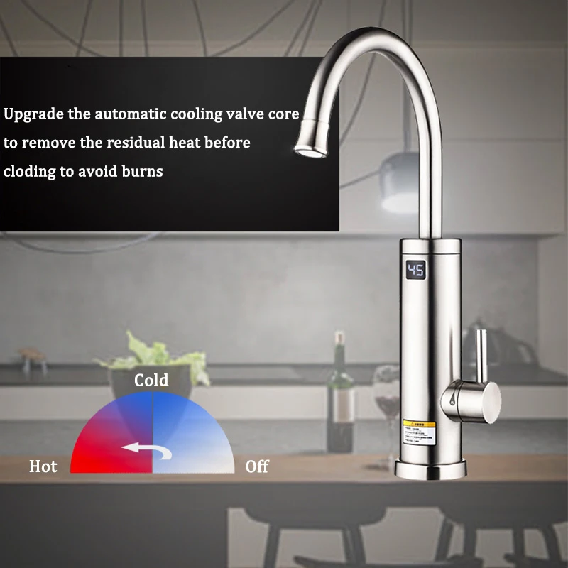

220V Kitchen Electric Water Heater Faucet Stainless Steel Rotation Instant Hot Water Heater Tap with Led Display EU/UK plug