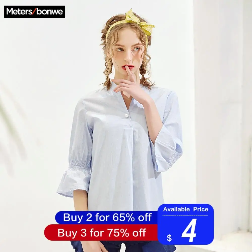 Metersbonwe, женские блузки,, новая мода, свободный с короткими рукавами, для милых девушек, для студентов, официальная блузка, рубашка, повседневные топы