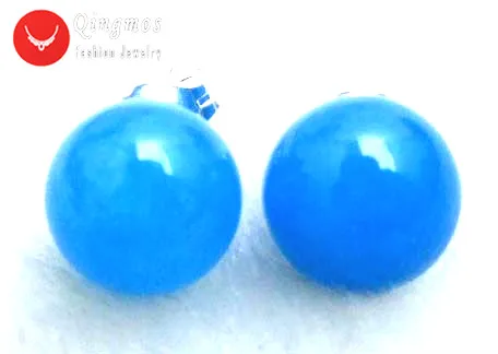 

Qingmos Natural Blue Round Jade Earrings for Women with 10mm Genuine Stone Stering Silver S925 Stud Earring Fine Jewelry ea144