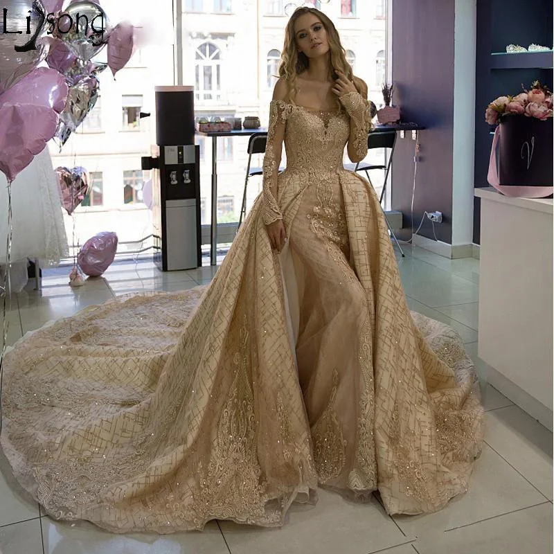 champagne mermaid prom dress
