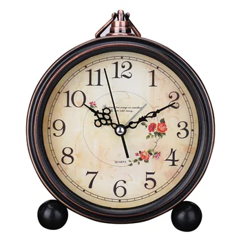 

Vintage Decorative European Style Battery Operated Alarm Clock For Home Round Glass Lens Quartz Modern Retro Desktop Silent