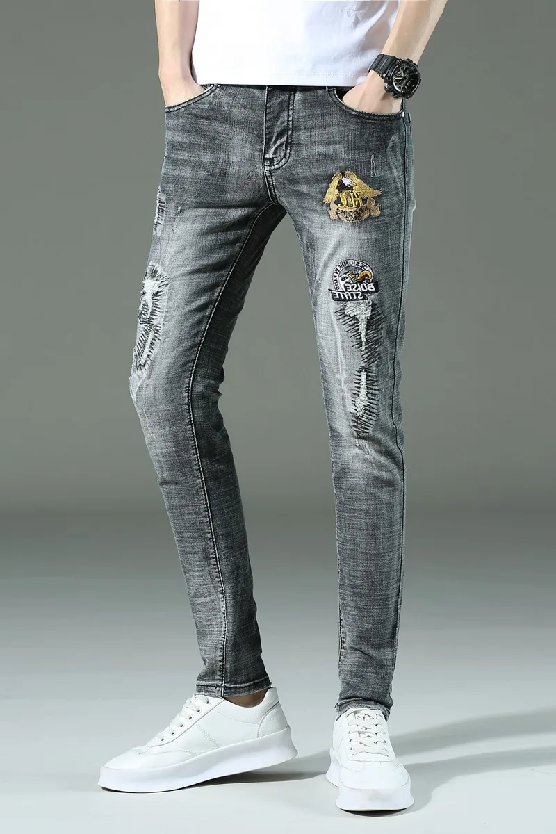 Seller Jeans Casual Pants Autumn Sweatpants Streetwear Male Trousers MOOWNUC Hole Skinny Denim Jeans For Men Slim Designer Straight