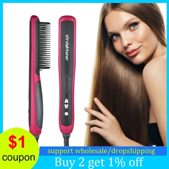 

Electric Hair Straightener Brush Comb for Women Fast Heating Ceramic Irons Straightening Brush For All Hair Types Styling Tools
