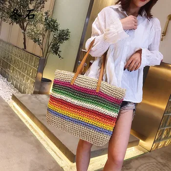 

women luxury straw handbag famous designer ladies wicker shoulder hand bag 2019 beach woven girl crossbody bags sac main femme
