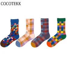 Женские носки зима Harajuku стиль мода плед человеческая голова шаблон Счастливые мужские носки пара уличных трендов хип-хоп Искусство Хлопок Носки