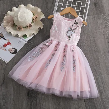 

Retail 5150 Flower Embroidery Lace Princess Baby Girl Dress 2020 New Summer Party Wedding Kid Dress For Girl Easter Day Clothes