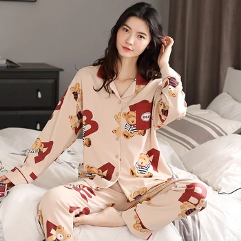 

Cotton Soft Pijama Feminino PJ Women Girls Cartoon Bear Print Pajama Sets Women Sleepwear Pyjama Soft Clothes For Home Suit