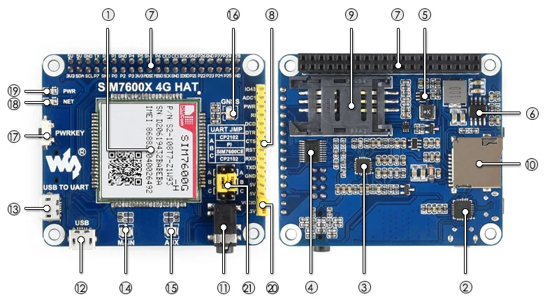 Waveshare 4G/3g/2G/GSM/GPRS/GNSS шляпа для Raspberry Pi, на основе SIM7600G-H, LTE CAT4, глобальная версия