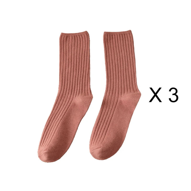 Elegant Retro Solid Color Long Cotton Socks for Women - 3 Pairs/Lot, Breathable Japanese Style Casual Wear