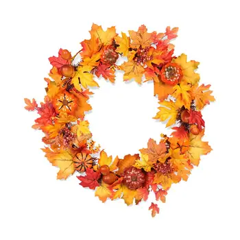 

2M 20 Light PVC Simulated Pumpkin Acorn Wreath Thanksgiving Hotel Window Decoration Door Hanging Christmas Wreath Pendant