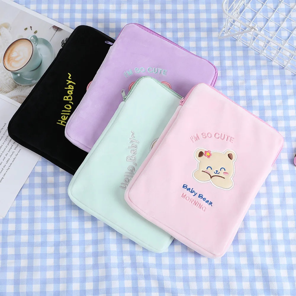 Soft 9.7 10.5 11 Inch Bear Ipad Bag Girls Mini Laptop Bag Cute Women Handbag Korea Kawaii Travel Business Mac Case Clutch Purse
