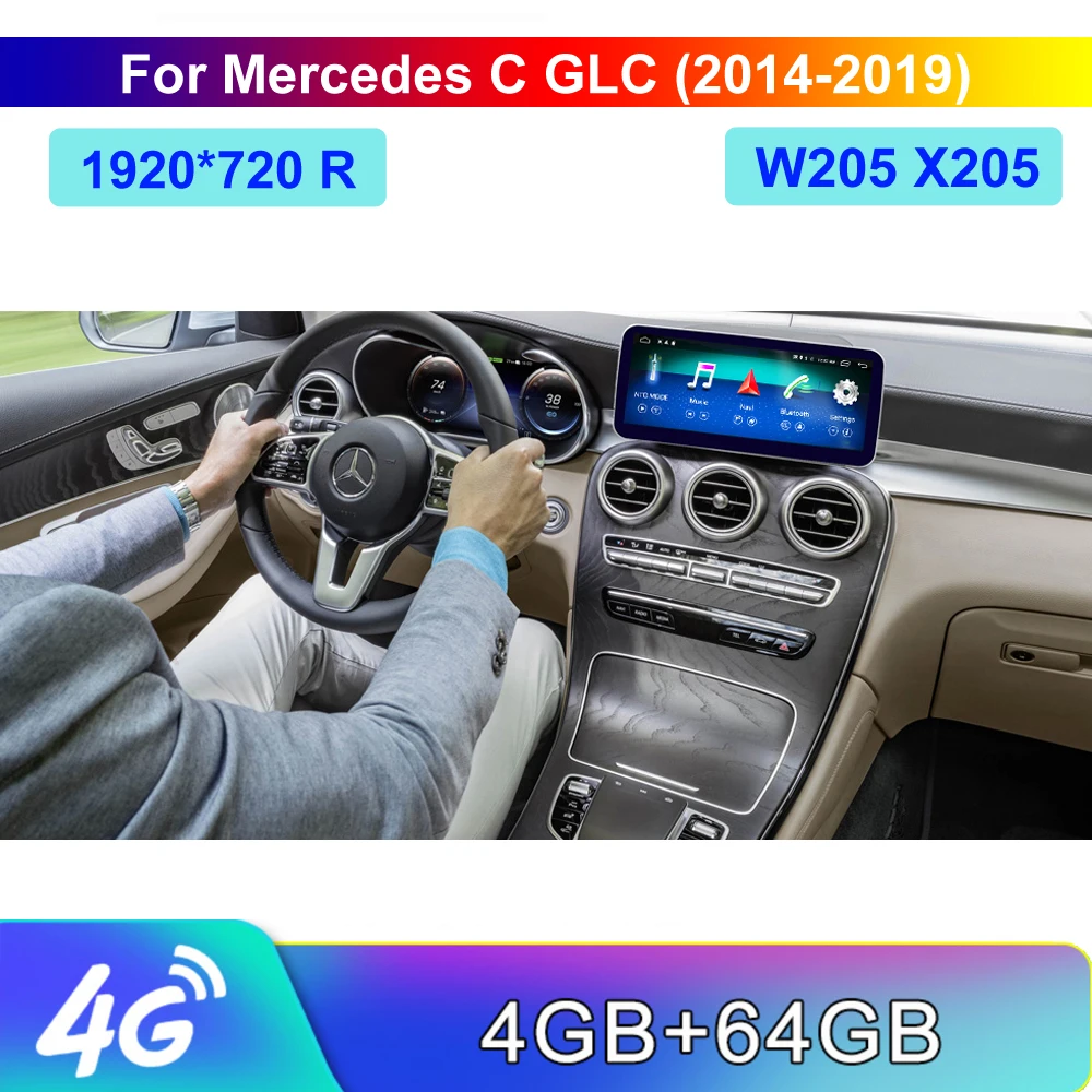 10 25 дюймов 4 + 64G Автомобильный дюймовый дисплей для Benz GLC X253 C253 C Class W205 2016 2019 система