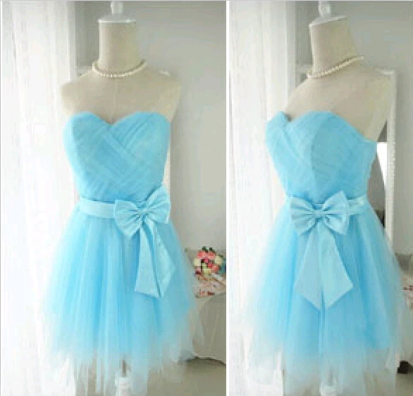

Cheap sweetheart shirt mini bow bridesmaid dresses for weddings 2015 new sexy sleeveless gown tulle graceful summer style dress
