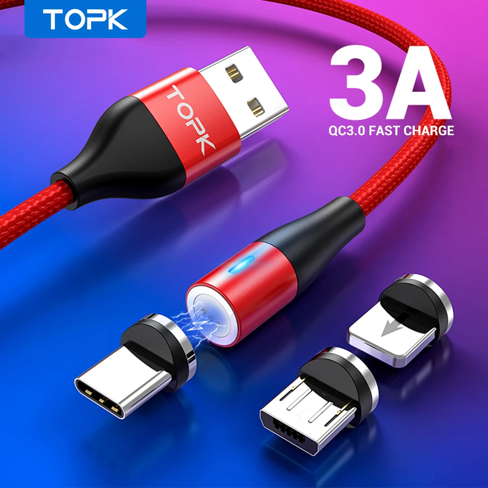 TOPK 1 м Модернизированный 3а Телефон с быстрой зарядкой Магнитный микро USB кабель и