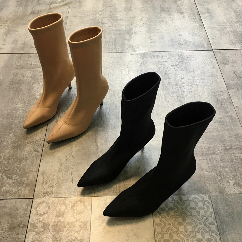 Bootee/ г.; женские сапоги; чулки; Брендовая женская обувь; ботинки на шнуровке; дамские носки; модные резиновые сапоги на высоком каблуке с острым носком; сезон осень-зима