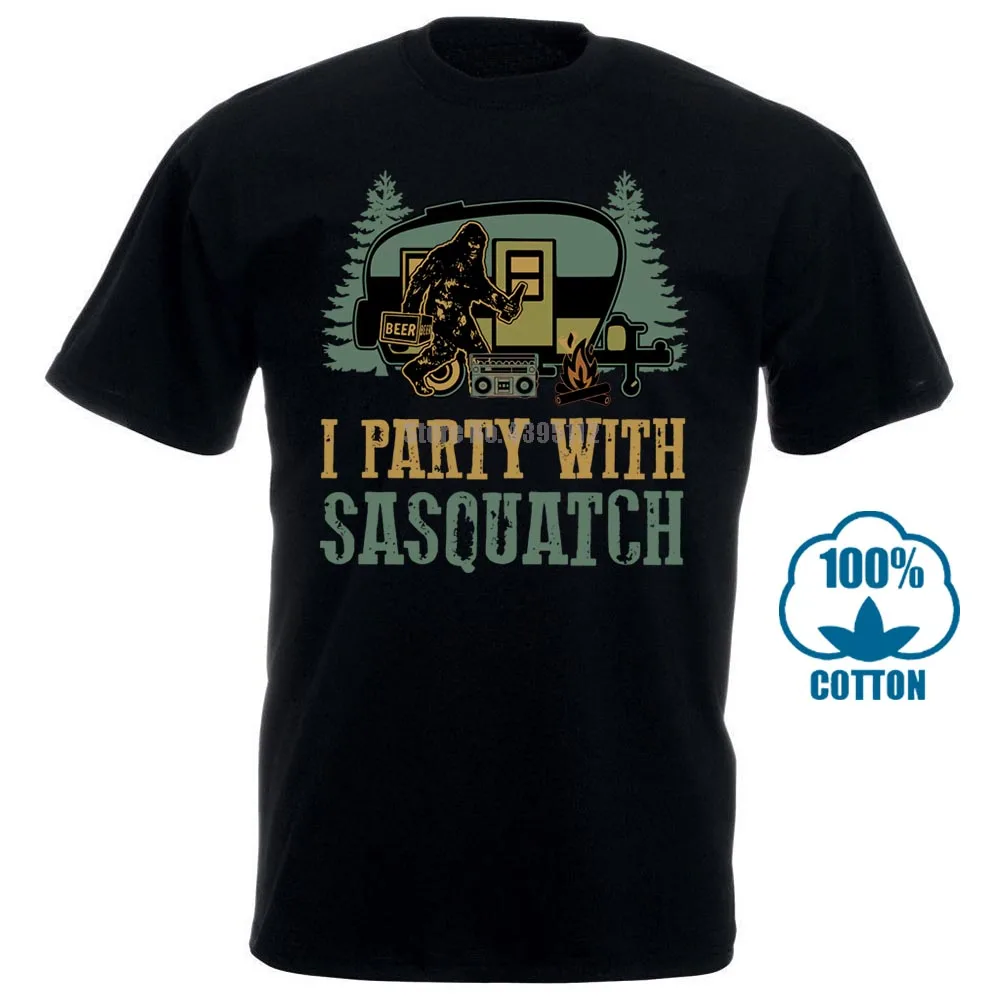 

Camping I Party With Sasquatch Black Men Cotton T Shirt S 4Xl