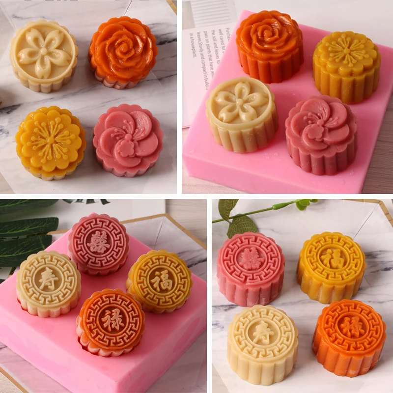 

Mooncake mold Chinese character silicone mold baked ice crystal mooncake mung bean cake mold high temperature flower soap mold