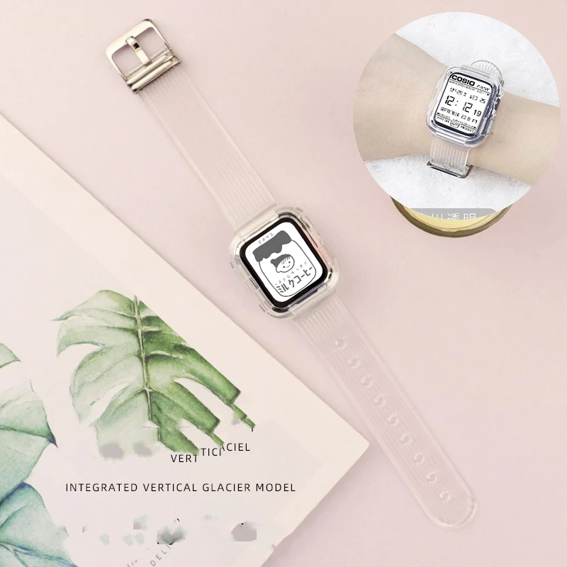 Newest Clear Band + Case for Apple Watch Series 7 6 SE 5 4 44mm 42mmTransparent for iwatch Strap 3 2 1 38mm 40mm Plastic Strap Newest Clear Band + Case for Apple Watch Series 7 6 SE 5 4 44mm 42mmTransparent for iwatch Strap 3 2 1 38mm 40mm Plastic Strap