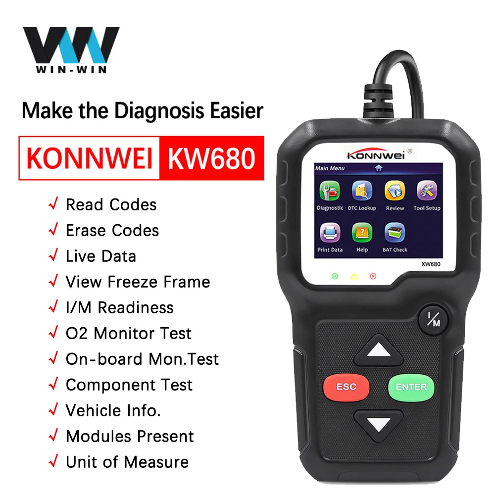 KONNWEI KW680 считыватель кодов OBD2 сканер бесплатное обновление OBD 2 OBD2 автомобильный диагностический инструмент ODB2 автомобильный как KONNWEI KW850