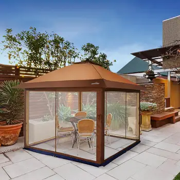 

3*3 Meter Outdoor Gazebo Canopy with Mosquito Netting and Solar LED Light for Parties and Outdoor Activities