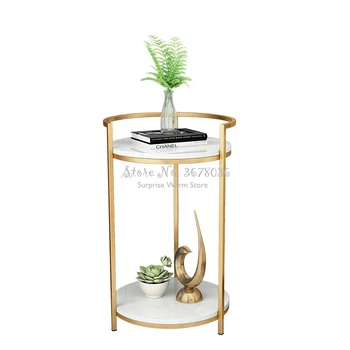 

Modern Nordic Coffee Table Wrought Iron Small Corner Table 58cm 70cm Height Round Square Sofa Side Desk Table Marble Desktop