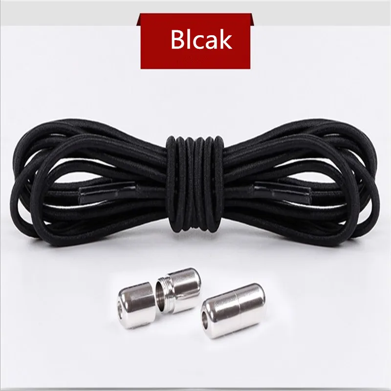 Black 1 Pair Creative metal capsule round Shoe laces 5 colors Men and Women Sneakers No tie Shoelace Quick Lazy Shoestrings - Цвет: Black