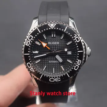 

Sapphire crystal Bliger 41mm black dial luminous ceramic bezel GMT two time zone automatic movement men's wrist watch