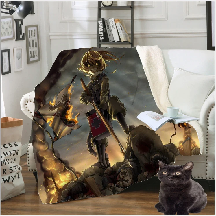 

Youjo Senki Saga of Tanya the Evil Anime Blanket 3D Print Travel Fleece Quilt Sofa Warm Throw Plush Duvet Snow Soft Sheet B183-5