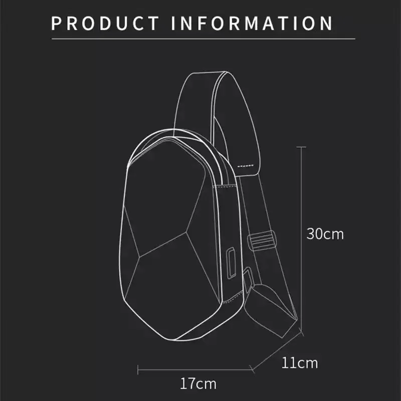 BANGE – sac à bandoulière étanche pour hommes, sacoche de poitrine, nouvelle coque rigide, Design angulaire, chargeur USB, 3.0