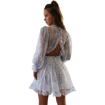 

Summer Beach Dress 2019 For Beaches Outings Women Swim Suit Cover Up Short New Ruffle Neck Floral Cake Swimsuits With Skirt