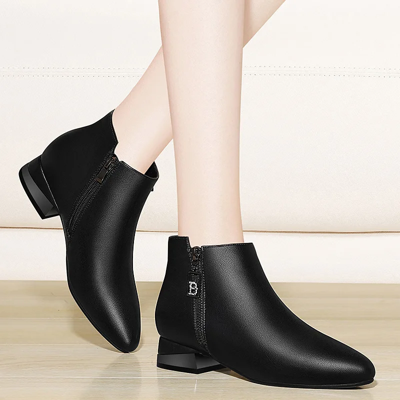 

Gold Lines Rabbit Pointed-Toe Low Heel Short Boots Women's 2019 Autumn & Winter New Style Ankle Boots Women Martin Boots plus Ve