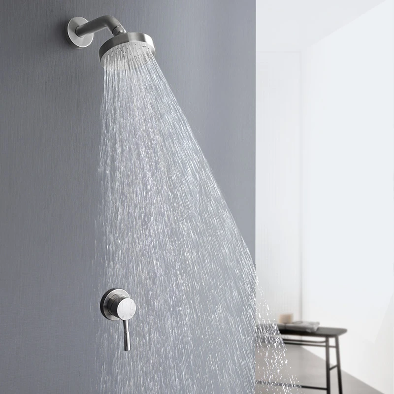 Stainless Steel Concealed Shower Faucets Set Brushed Nickel Rainfall Shower Head Single Handle Mixer Tap Bathroom Shower Mixer