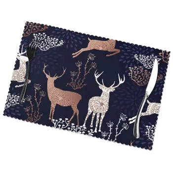 

Tableware Pad Placemats 6 Pcs Table Mat Non-Slip Christmas Mandala Reindeer Placemats for Dining Table