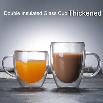 

Double Wall Coffee Mugs With Handle Drinking Insulation Glass Tea Cup Business Home Office Simple Heat-Resistant Drinkware Gift