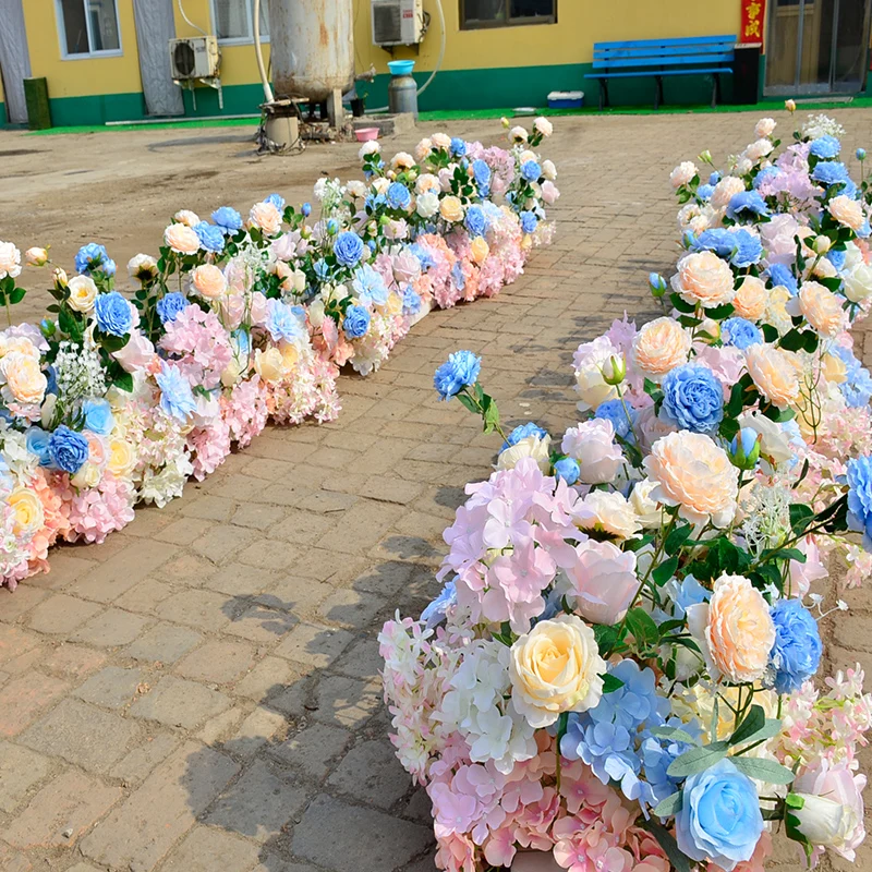 

100X40cm Artificial arch flower row table Flower Silk peony Flower with Foam frame runner centerpiece Wedding backdrop decor