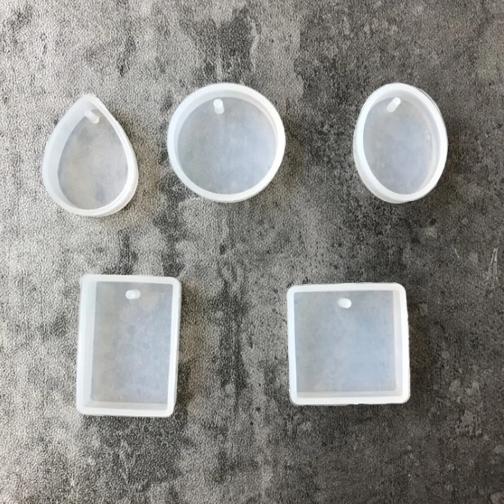 1/5Pcs/Set Round Square Oval Waterdrop Rectangle Shape Hole Silicone Mold DIY Craft Epoxy Resin Molds Necklaces Pendant Mould