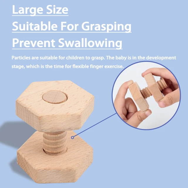 Beech Baby Toys Screw Nut Wooden Building Block Early Education Geometry Shape Matching Toy Fine Motor Skill Blocks for Toddlers 3