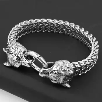 

Men's Jewelry 316L Stainless Steel Chain Charm Wolf Head Men's Bracelet & Bangles Retro Gift Fashion Bracelet Wholesale 12mm